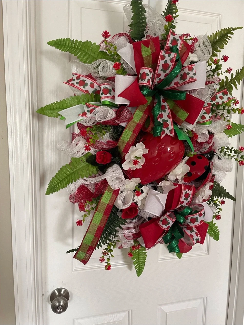 Festive Red Ladybug and Strawberry Door Wreath